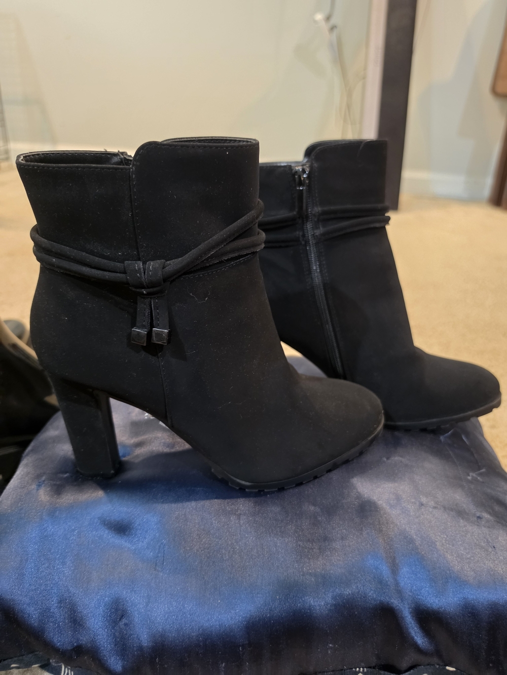 Impo Black Suede-Look Ankle Booties with Knot Detail